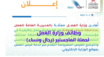 تفاصيل وظائف وزارة العمل في عمان للرجال والنساء (حملة الماجستير)